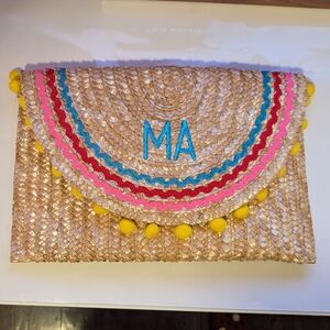 Shiraleah Beige Straw Clutch with Yellow Accents